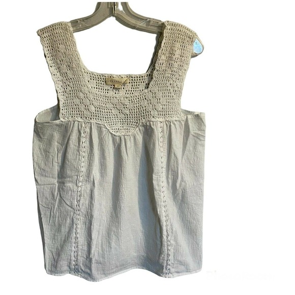 Lovestitch Large Sleeveless Top White Crochet Peasant Bohemian Cotton
